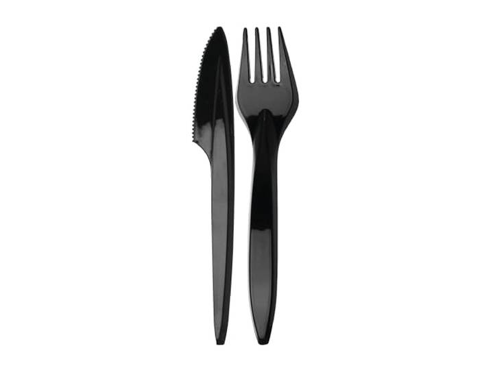 DayBays Mehrweg Plastikgabel und Plastikmesser Set, 2000 Stück Gabeln + 2000 Stück Messer, Schwarz Wiederverwendbares Kunststoffbesteck Bis zu 125 Spülgänge Plastikbesteck