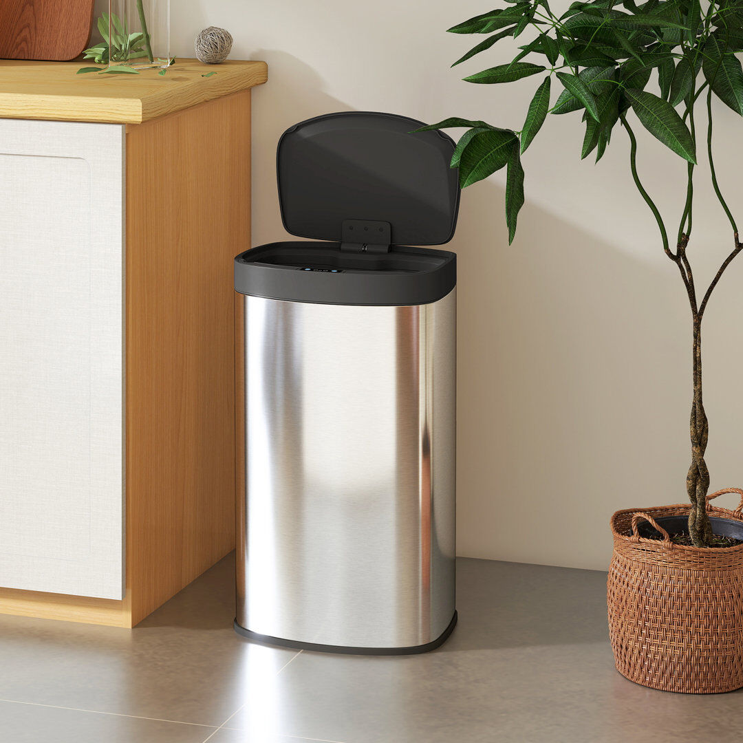 HOMCOM Automatic Kitchen Bin with Soft-Close Lid, 55L Sensor Wastebasket Silver 55L