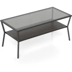 COSTWAY Glastisch, mit Ablage, rechteckig, mit Sicherheitsglasplatte & Metallrahmen, modern, für Wohnzimmer & Büro