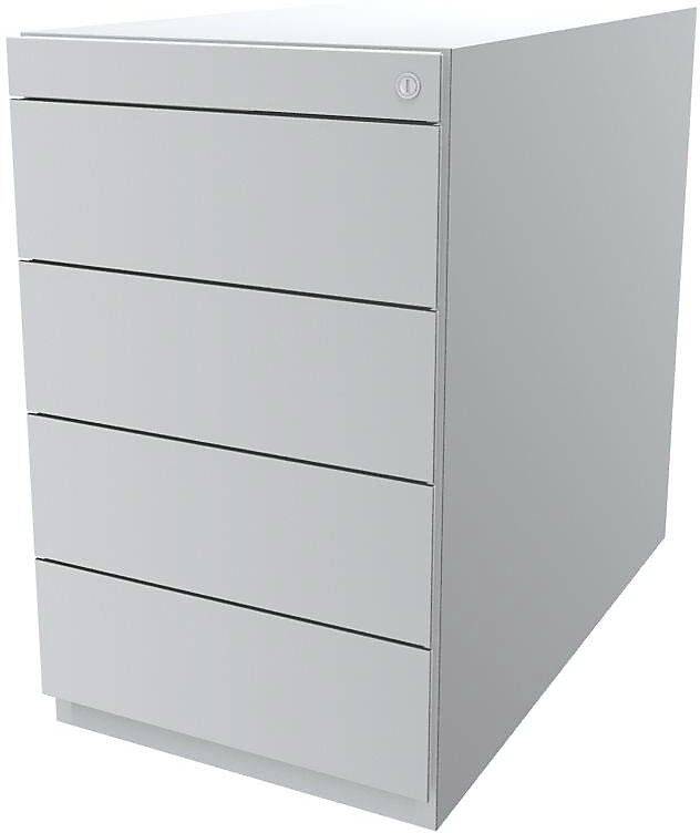 Standcontainer Note™, mit 4 Universalschubladen, Tiefe 775 mm, verkehrsweiß BISLEY