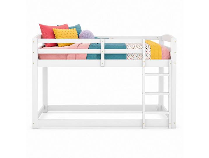 Stilvora Etagenbett 90/200 cm in Weiß Kinderbett mit Sicherheitsgeländer und niedriger Bauweise, Holz, 90x200 cm, Babymöbel & Kindermöbel, Kinderzimmer & Jugendzimmer, Stockbetten