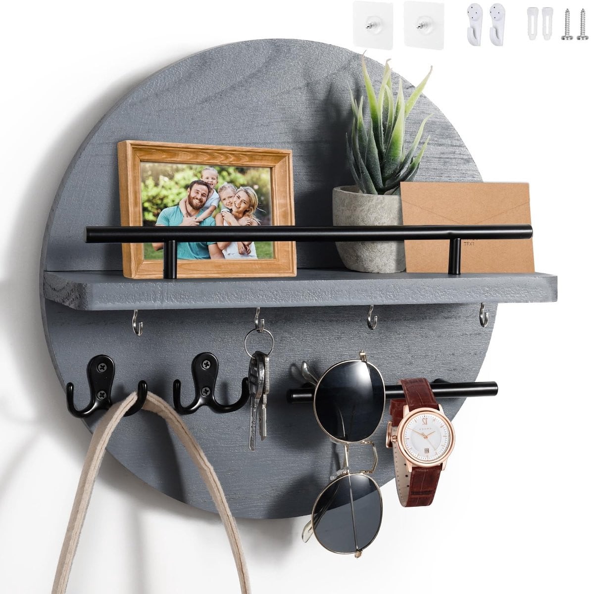 Dailygoods Ronde Houten Sleutelhanger voor Wandmontage in Boerderijstijl