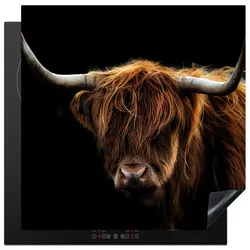 HERDABDECKPLATTE Schottischer Highlander - Hörner - Schwarz - Tiere - Natur - Wild - Kuh Induktionsmatte 78x78 cm