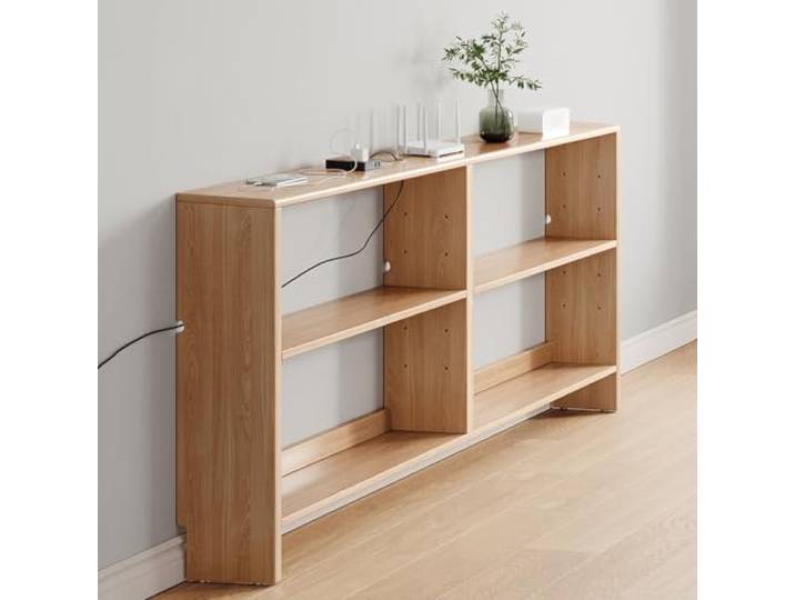 Mirenva Schmaler Sofatisch mit Kabelmanagement Naturholz 120x22x86cm einzigartiger Holz-Eingangstisch, Schmaler Console Table mit Kabelmanagement, für Eingangsbereich, Wohnzimmer, Flur