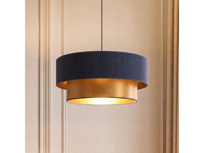 Suspension Dorina bleu foncé/doré, Ø 45 cm, tissu, E27 - Duolla - Chambre à coucher - Jeune - Tissu / textile - À ampoule unique