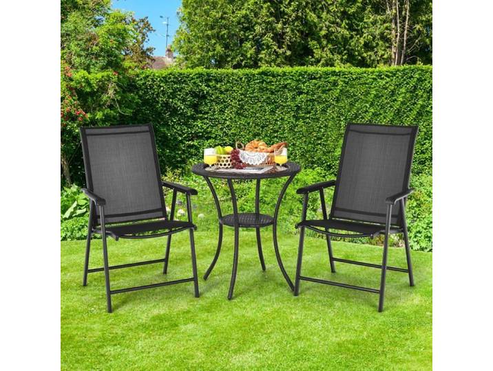 GIANTEX Ensemble de 2 Chaises Pliantes de Jardin en Textiln/Métal avec Accoudoirs pour Jardin Terrasse Balcon Cour 68x59x93CM Noir