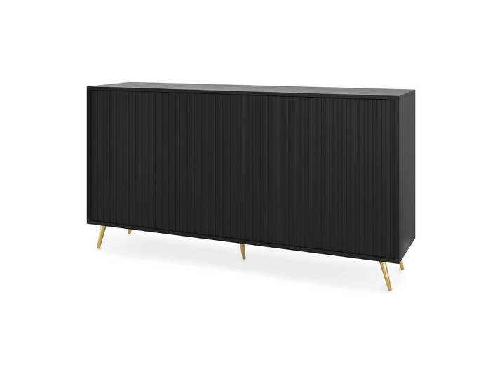 Kommode Bello mit Lamellenfronten, 154 cm, schwarz mit goldenen