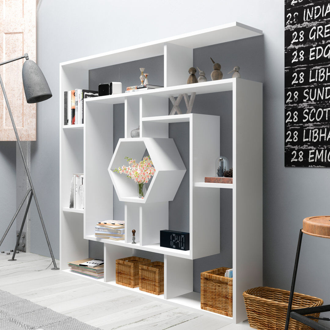Blue Elephant 134 cm H x 134 cm W Geometric Bookcase White 134cm H X 134cm W X 22cm D