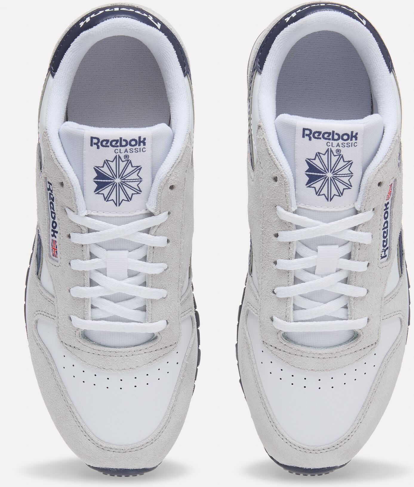 Sneaker REEBOK CLASSIC "CLASSIC LEATHER", Kinder, Gr. 34,5, weiss (weiß, new grau 1, legacy blau), Leder, Synthetik, Schuhe Sneaker weiß, new grau 1, legacy blau 34,5