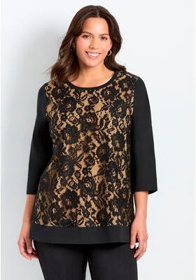 Plus Size Women's Lace Crewneck Tee by Avenue in Black Floral Lace (Size 16)
