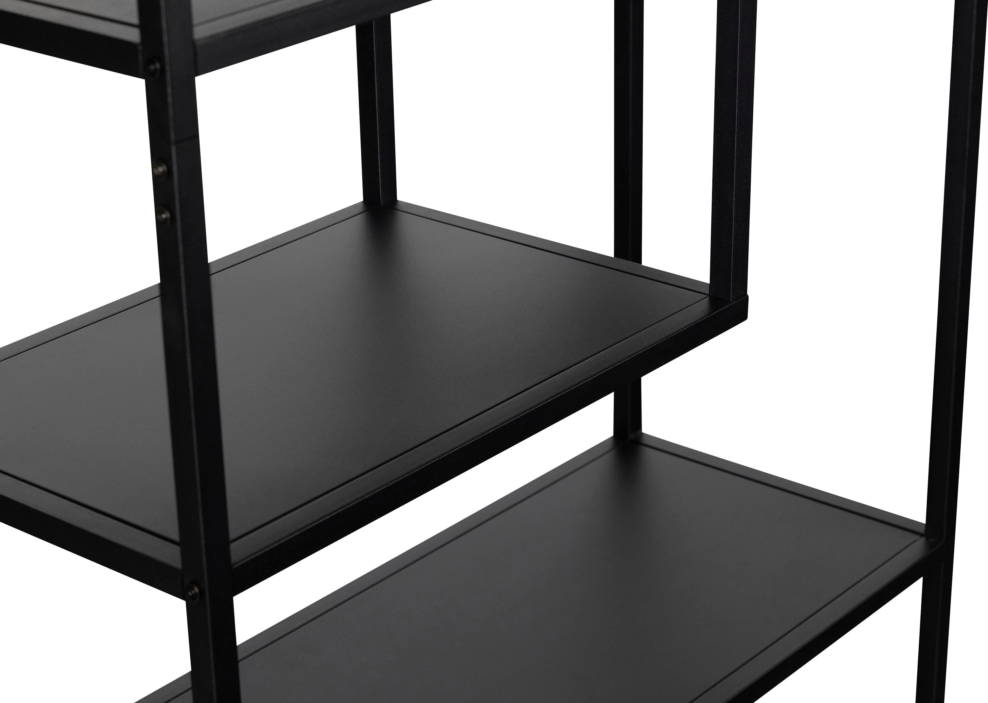 Bücherregal WOOOD "Teun Metall pulverbeschichtet, H 188 x B 85 x T 35 cm", schwarz, B:85cm H:188cm T:35cm, Metall, Regale, Bücherregal, Tragkraft 30 kg pro Boden, Wandbefestigung, Pfleigleicht schwarz B/H/T: 85cm x 188cm x 35cm