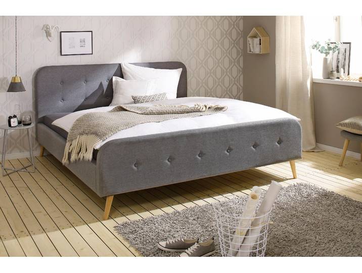 Polsterbett HOME AFFAIRE Amrum , grau, B:195cm L:219cm, Betten, Polsterbett, mit aufwendiger Knopfleiste am gepolstertem Kopf-und Fussteil