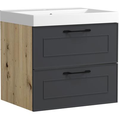 Waschtisch WELLTIME "CADIZ, Waschtisch", grau (matt grau), B:60cm H:58,5cm T:46cm, Waschtische, Waschtisch, Landhausoptik, schwarze Akzente