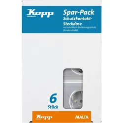 Kopp 923420055 MALTA - Profi-Pack: 6x Schutzkontakt-Steckdose, erhöhter Berührungsschutz, Farbe: silber