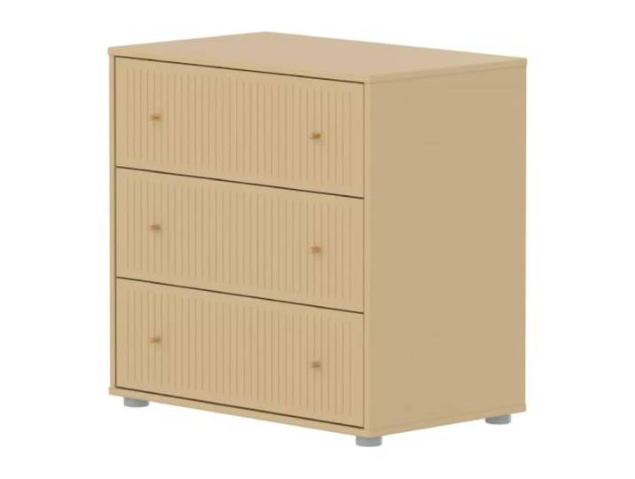 Flexa SAGA Kommode mit 3 Schubladen, geriffelten Fronten, sandbeige, haferfarbene Ausführung, Eichengriffe