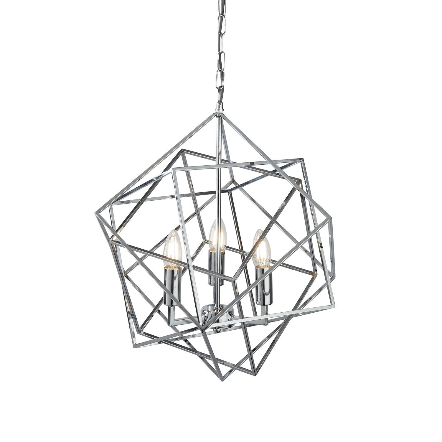 Searchlight Cube hanglamp zilver chrome metaal E14 B: 48 cm, D: 48 cm, H: 54 cm