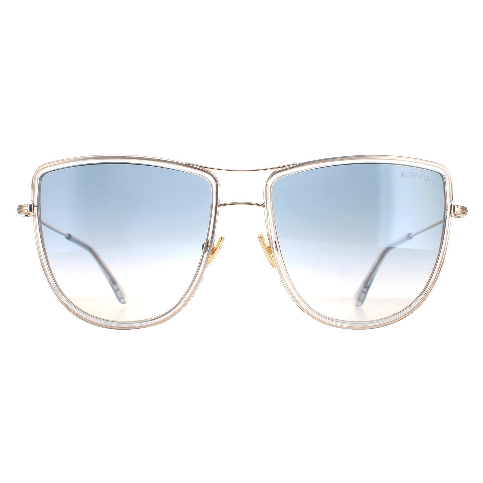 Tom Ford Aviator Dames Shiny Rose Gold Smoke gradiënt Tina FT0759