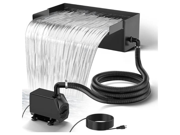 Kit de déversement de cascade d'étang avec pompe et tube ondulé déversement, fontaine de jardin en acier inoxydable 304, décoration de paysage