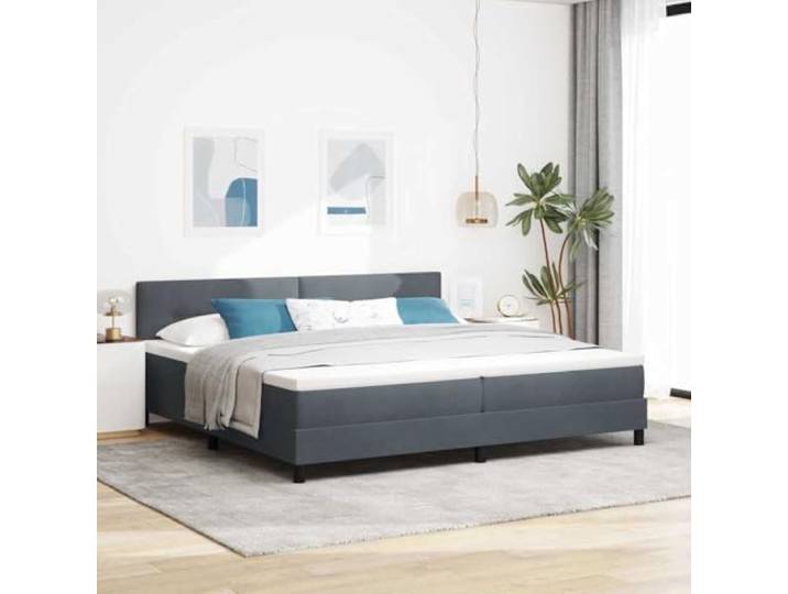 Samt LED Beleuchtung Schlafzimmer Design Luxus 200 x 200 cm Dunkelgrau LED Boxspringbett mit Matratze Dunkelgrau 200 x 200 cm Samt Bett mit RGB LED Beleuchtung verstellbarem Kopfteil