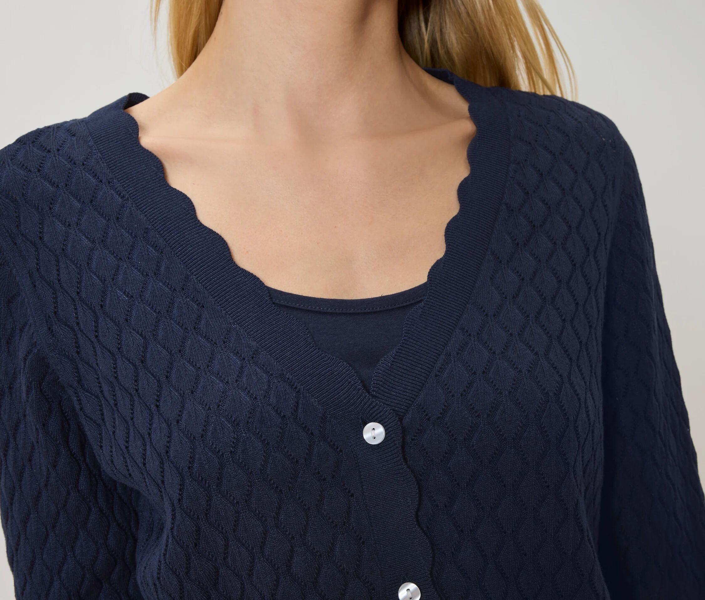 Strickjacke mit Ajour-Muster - Damen - Gr. XL - dunkelblau