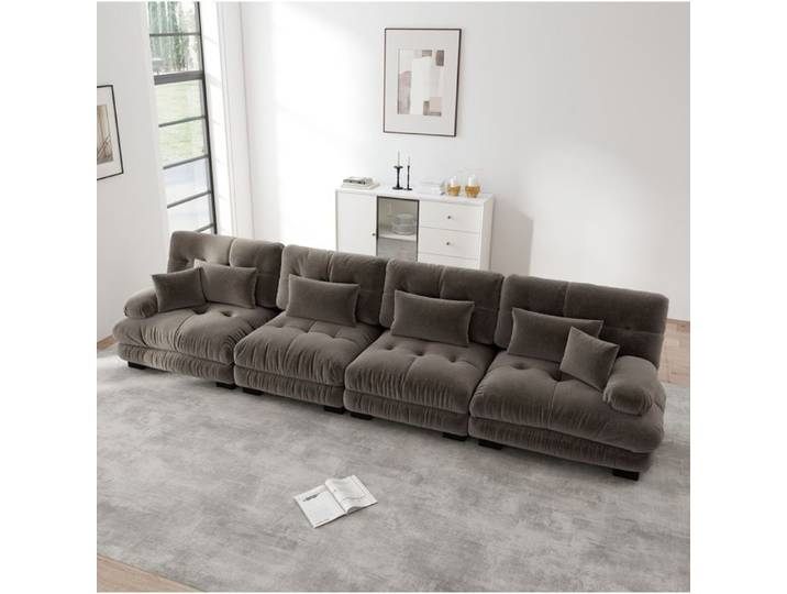 Canape D Angle 4 Places En Chenille Marron Canape Modulable Vintage FloraGrace Pour Salon Assise Profonde 406x77x81cm