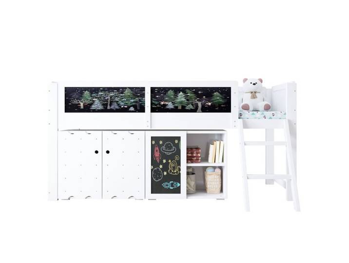 Lit mezzanine enfant 90x200 cm armoire tableau blanc