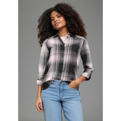 Karobluse LAURA SCOTT, Damen, Gr. 48, rosa (rosa kariert), Web, Obermaterial: 100% Baumwolle, kariert, Blusen Karobluse, klassische Bluse, kariertes Muster, aus leichter Web-Baumwolle