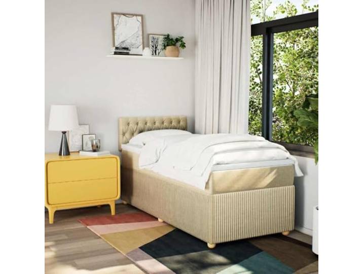 KTHLBRH Boxspringbett mit Matratze Creme 90 x 200 cm aus Stoff Taschenfedern, unabhängige Unterstützung, waschbarer Matratzenbezug, Latten im Lieferumfang enthalten