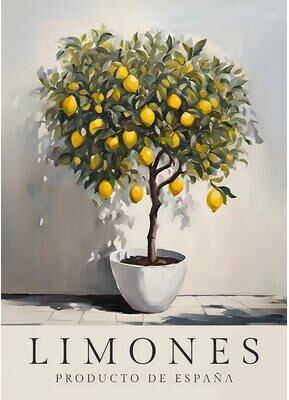 Uplifted Finds Retro Elegant Olive Tree & Lemon Canvas Poster   Vintage Mediterranean Vase Wall Art 2507291237 50 X 70 Cm
