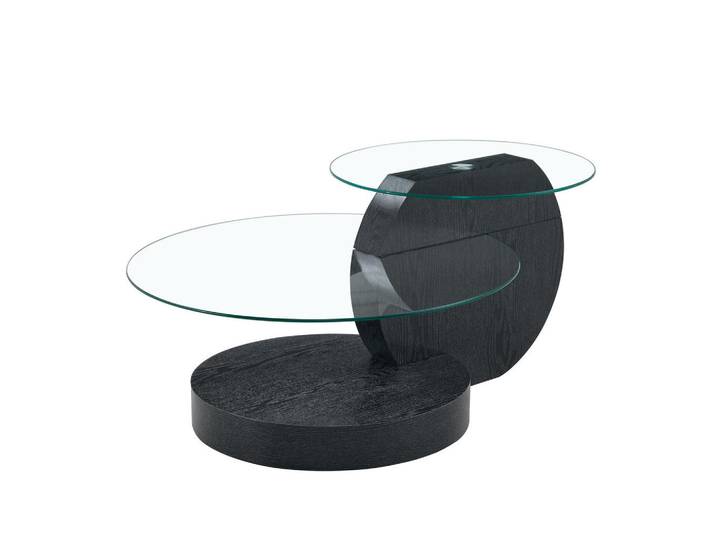 Modfu Couchtisch 90x70x44 cm Schwarz mit transparentem Glas, 2 Ebenen und modernem Design, 90x44x90 cm, Wohnzimmer, Wohnzimmertische, Couchtische