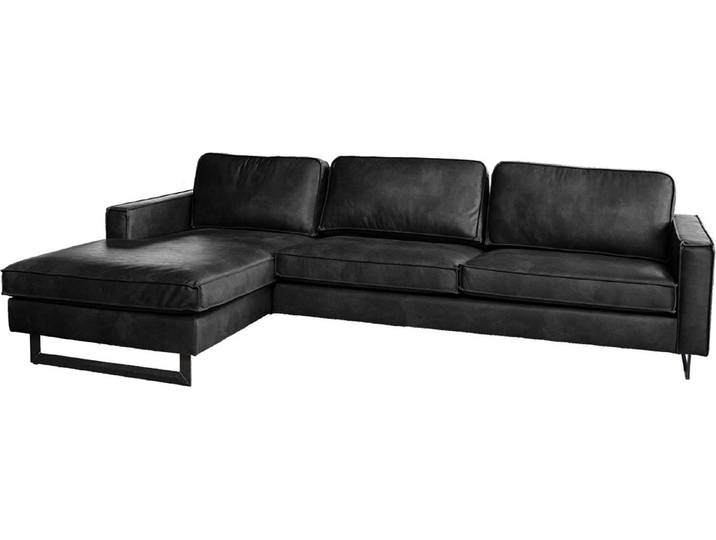KAWOLA Ecksofa VILNIUS 3-Sitzer mit Longchair links Lederfaserstoff schwarz