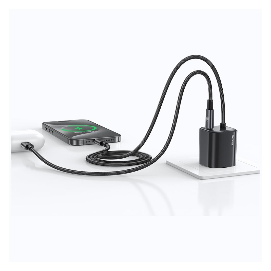 Usams Ładowarka sieciowa JC Series CC261 20W GaN Mini Fast Charger 2xUSB-C czarny (20 W, 2 Ports) (CC261TC01)