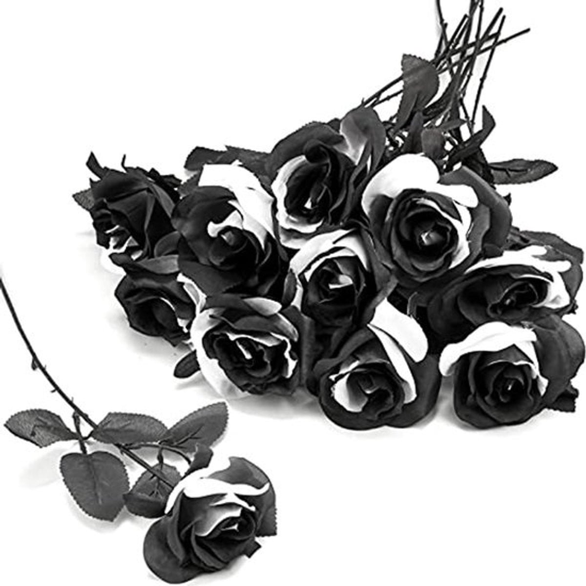 10 Stuks Zwart-Witte Kunstbloemen - Realistische Rozen voor Bruidsboeket en Decoratie
