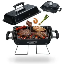 Relaxdays Klappbarer Tischgrill mit Deckel Schwarz