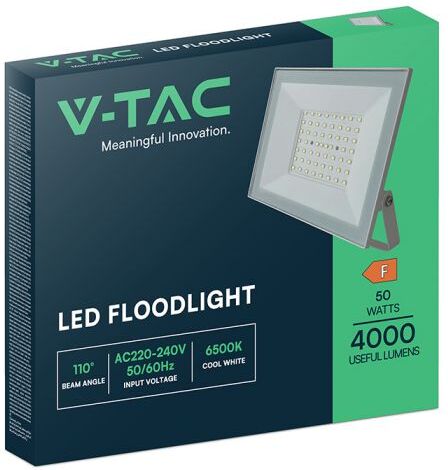 V-Tac Faro Led 50w Slim Ip65 4000k Bianco –  E-Series (4000 Lm) Con Driver Integrato - 23987