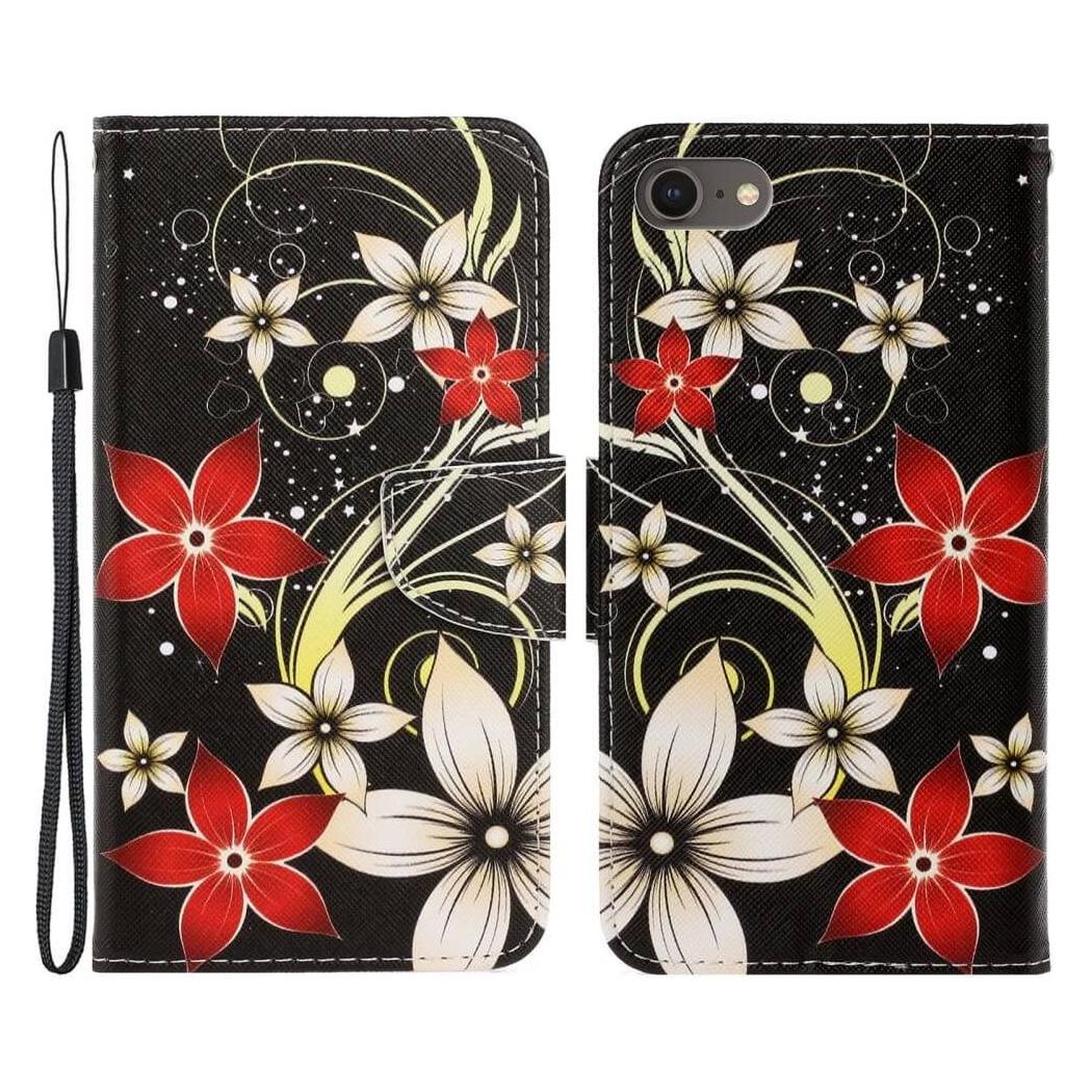 Cover-Discount iPhone SE / 8 / 7 - Leder Etui Hülle Red Flowers (Apple iPhone 7, Apple iPhone 8) (101132289H)