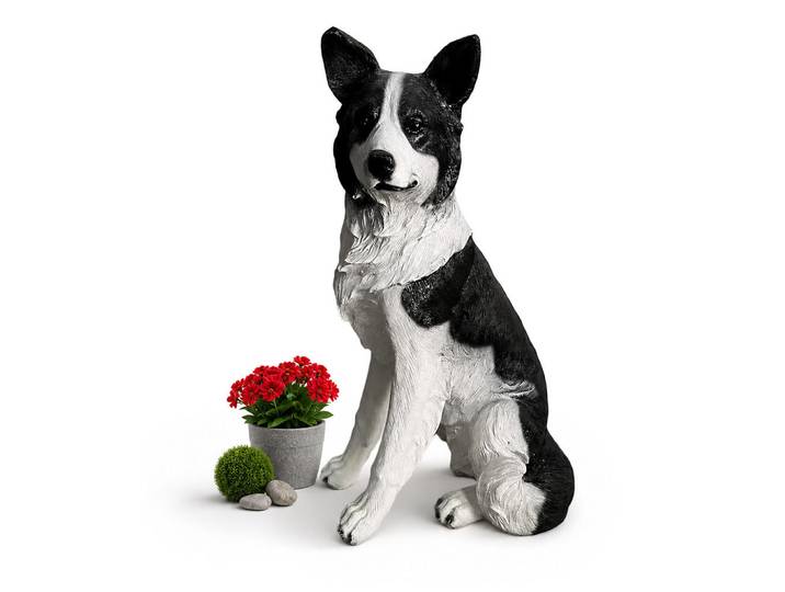 Relaxdays Gartenfigur Naturfarben Hund Collie Polyresin 68 cm, Mehrfarbig, Kunststoff, 34.5x68x43 cm, Dekoration, Dekofiguren & Skulpturen, Dekotiere