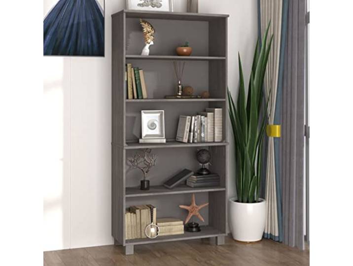 RJPLMFV Anrichte Hamar Massivholz Kiefer hellgrau Offene Regale, Aufbewahrung für Wohnzimmer, Wandbefestigung inklusive, rustikales Finish