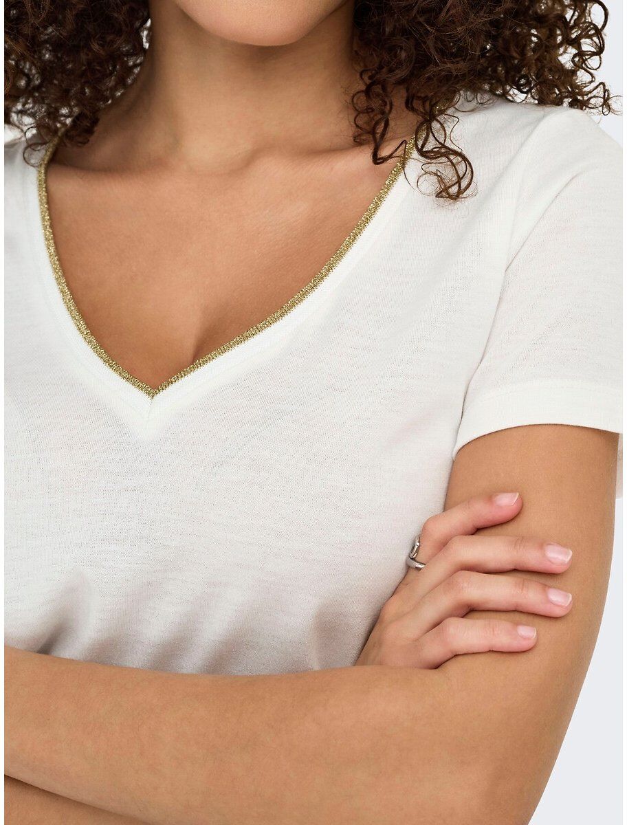 JDY T-shirt manches courtes, liseré doré