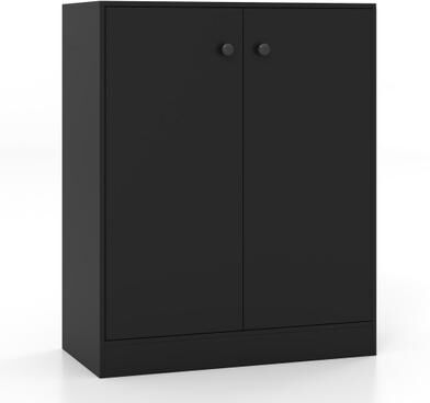 Costway 2-Door Modern Floor Storage Cabinet with 3-Tier Shelf-Black