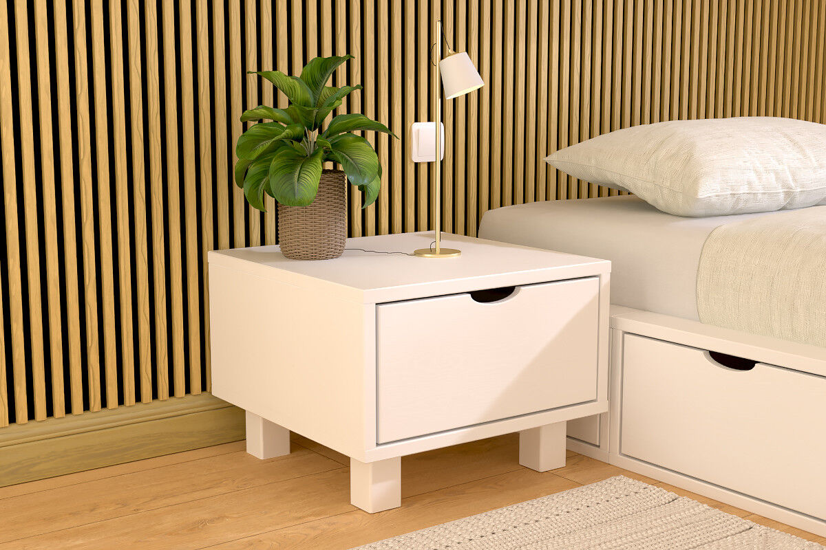 ABC MEUBLES Nachttisch holz Cube + Schublade - Weiß