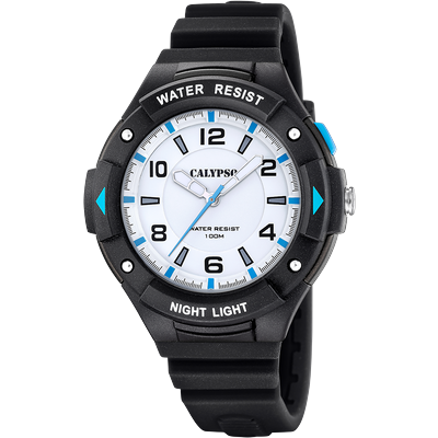 Quarzuhr CALYPSO WATCHES "Street Style", schwarz (schwarz, weiß, weiß), Armbanduhren, Herren, schwarz, Quarzuhr, Armbanduhr, Herrenuhr, Silikonarmband, analog, Beleuchtung