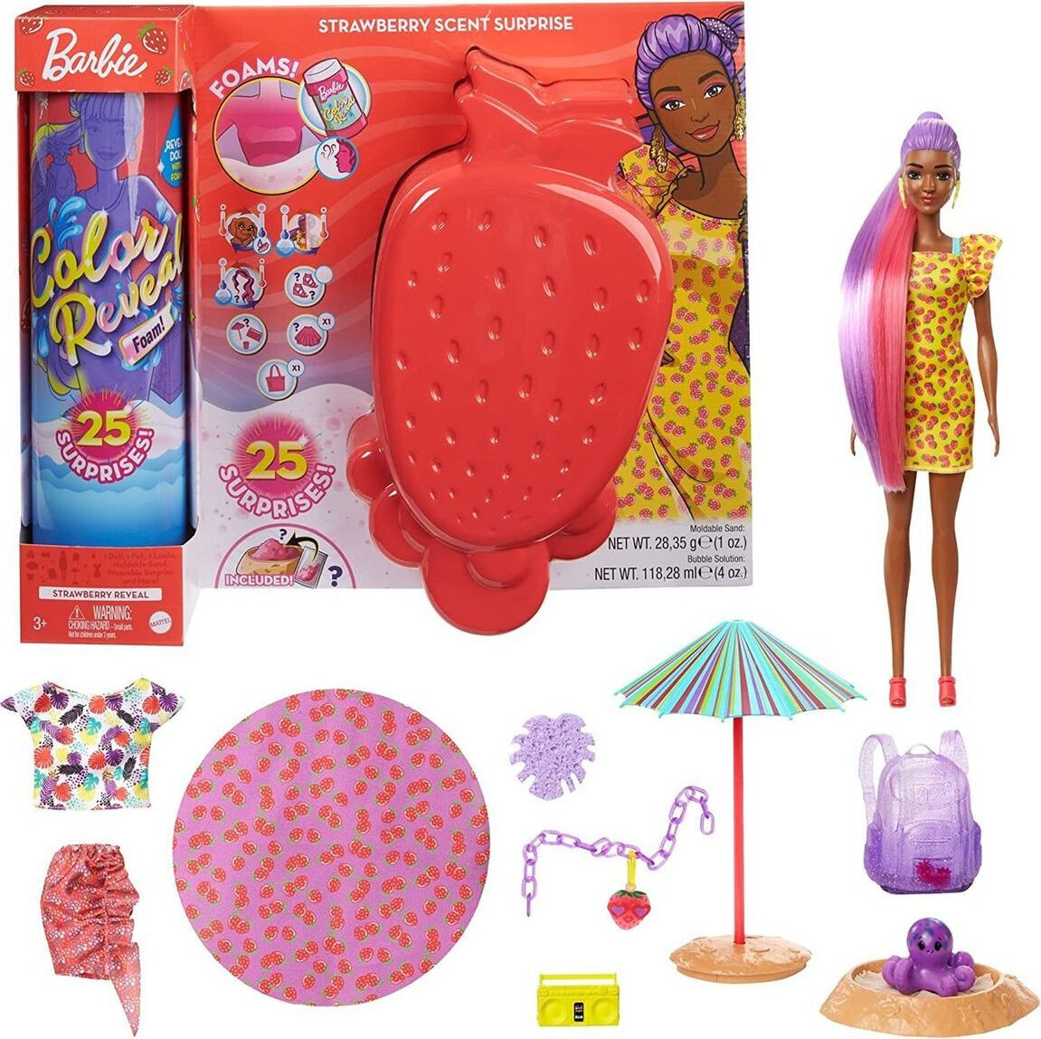 Mattel Barbie Color Reveal Schuimbad-aardbei pop met 25 verrassingen