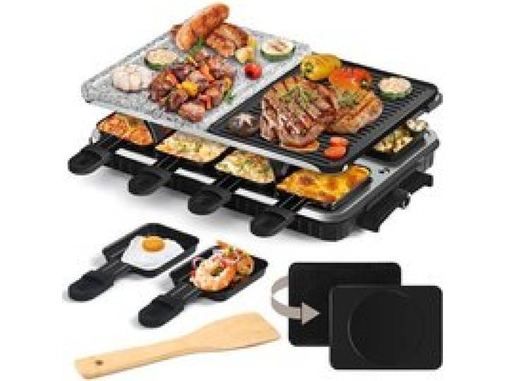 Appareil A Raclette 8 Personnes - Machine A Raclette Avec Pierrade Pierre Naturelle Et Réversible Revêtement Anti-Adhésif
