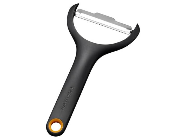 Fiskars Functional Form Économe\, Éplucheur en Y pour Carottes et Concombres\, Lame Pivotante\, Poignée Ergonomique\, Lame en Acier Inoxydable / Poignée en Plastique\, Noir / Orange\, 1079908