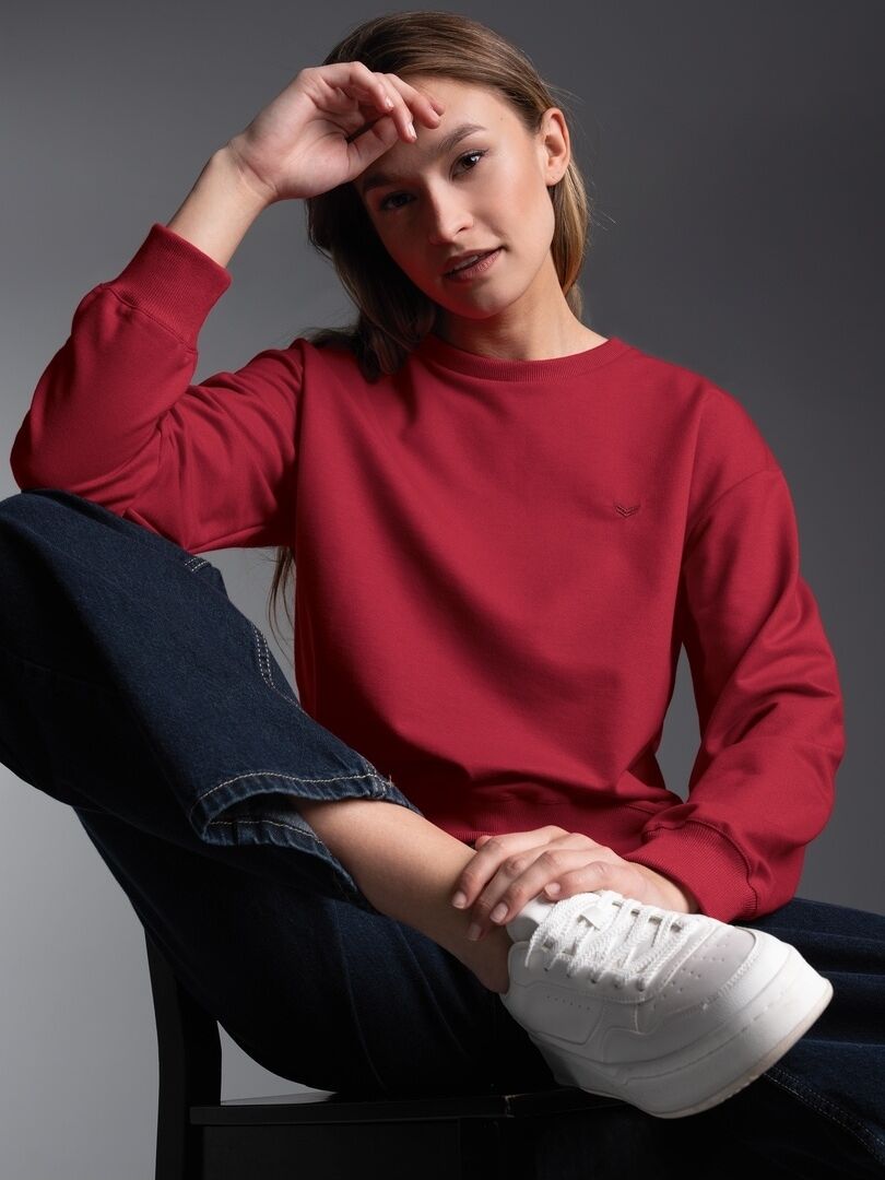Sweatshirt TRIGEMA "TRIGEMA Dünnes Sweatshirt", Damen, Gr. L, rot (rubin), Sweatware, 50% Baumwolle, 50% Polyester, Basic, Rundhals, Sweatshirts Sweatshirt rubin L