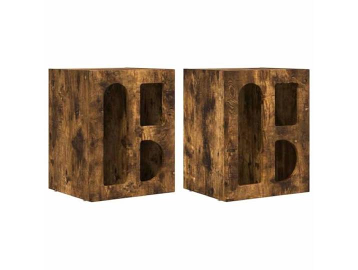 Coespram Nachttisch 2er Set Beistelltisch Geräucherte Eiche 40x35x50 cm Kompakte Nachtkonsole für das Schlafzimmer mit offenen Ablagen, robuster Bauweise und pflegeleichter Oberfläche.