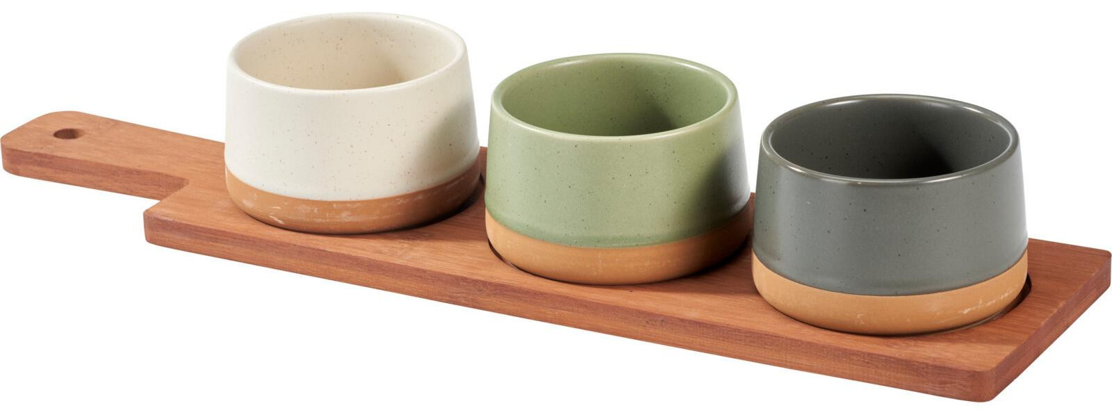 Excellent Houseware VOYO keramische snackschalen met langwerpige serveerplank, 3 stuks