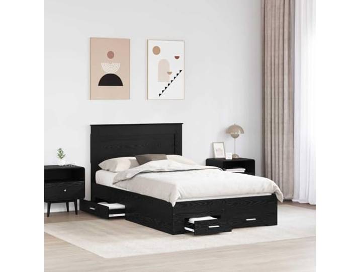 KTHLBRH Bettgestell Eiche Schwarz 120 x 190 cm Holz mehrschichtig Modernes Design, klare Linien, glatte Oberfläche, perfekt für zeitgenössische Innenräume