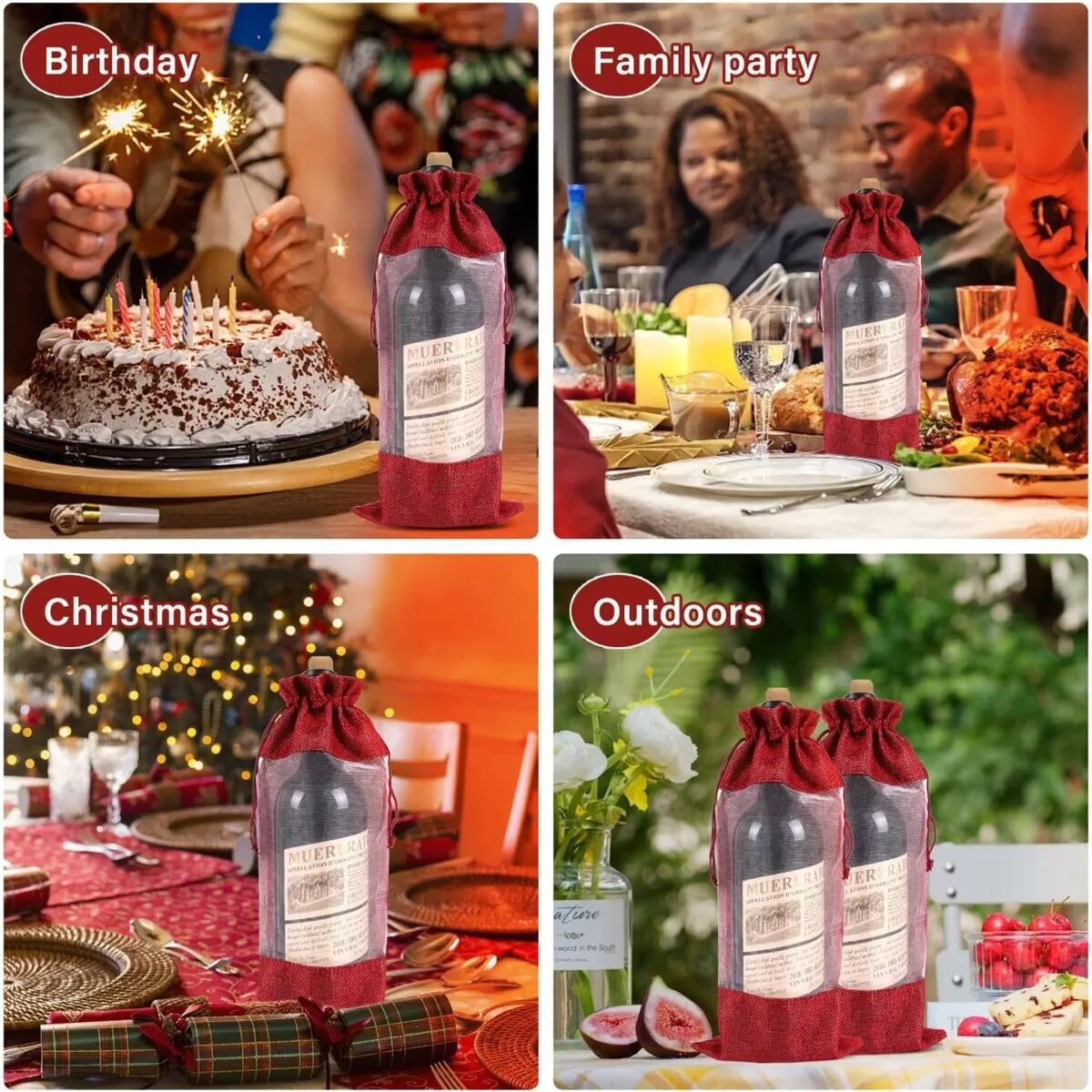 INF 8er-Pack Samt-Wein-Geschenktüten mit Kordelzug – Wiederverwendbare Flaschenhüllen für Geschenkverpackungen Rot